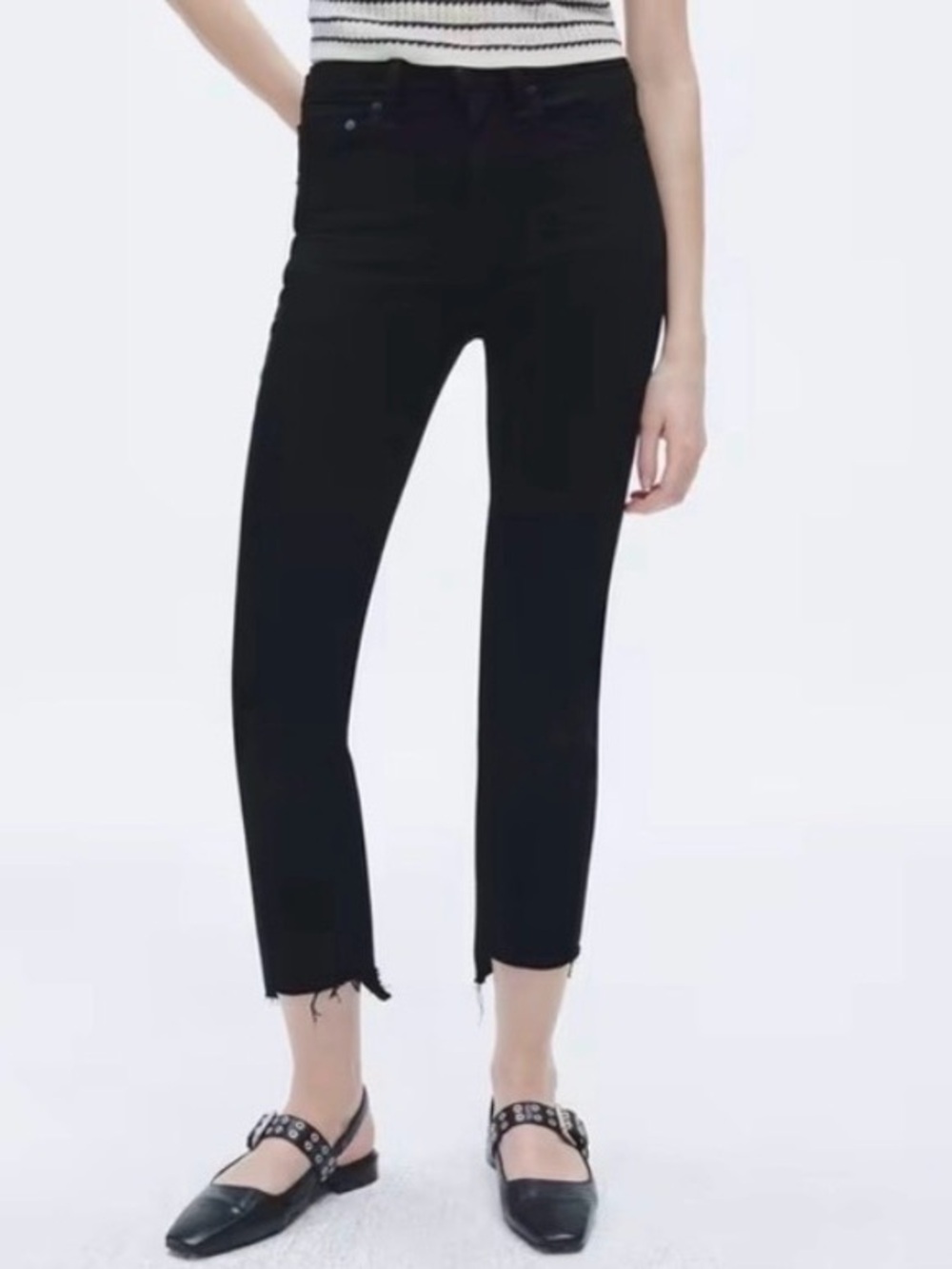 Rag & Bone Flexi Wren High Rise Raw Hem Ankle Black Denim Stretch Jean Size 27